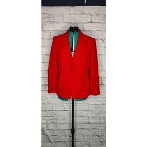 Talbots Women's Blazer Jacket Red Buttons Pockets Wool Blend Shawl Collar 4